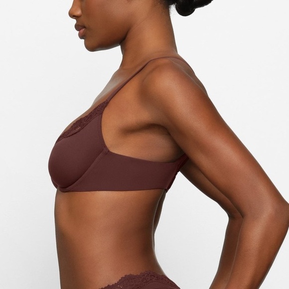 Skims Fits Everybody Lace Underwire Unlined Scoop Bra in Cocoa Brown Size 46D - Picture 3 of 9
